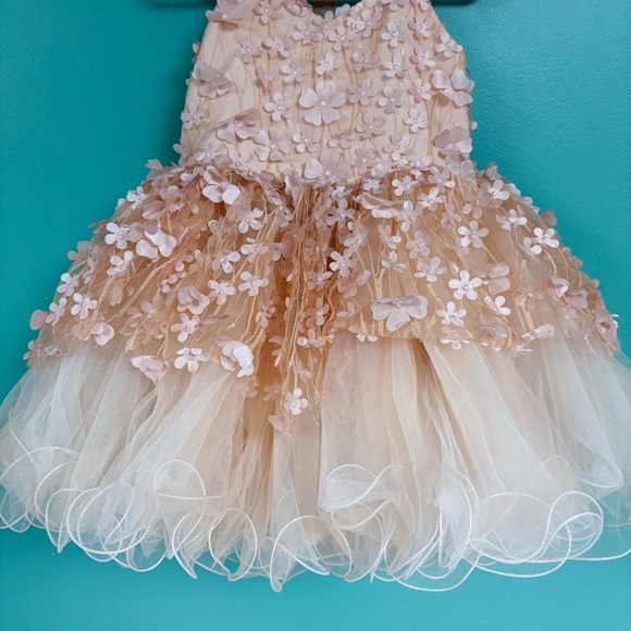 Tuleen Dahlia Floral Dress Peach Tulle 3D Appliqué Party Dress Toddler 86/1Y - Picture 6 of 12